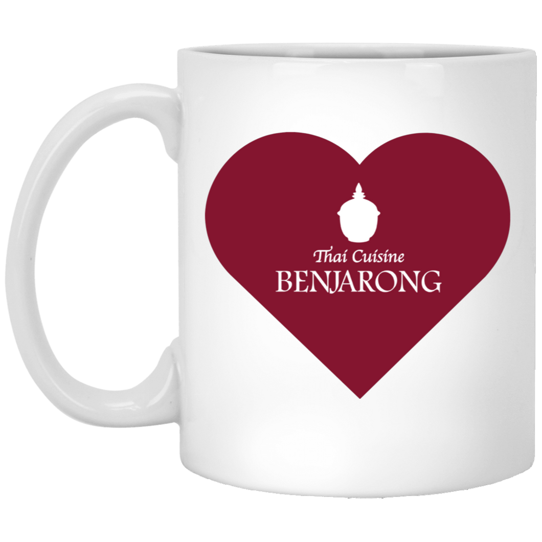 Love Benjarong (red - 1 heart) Benjarong red Heart both Sides 11oz White Mug