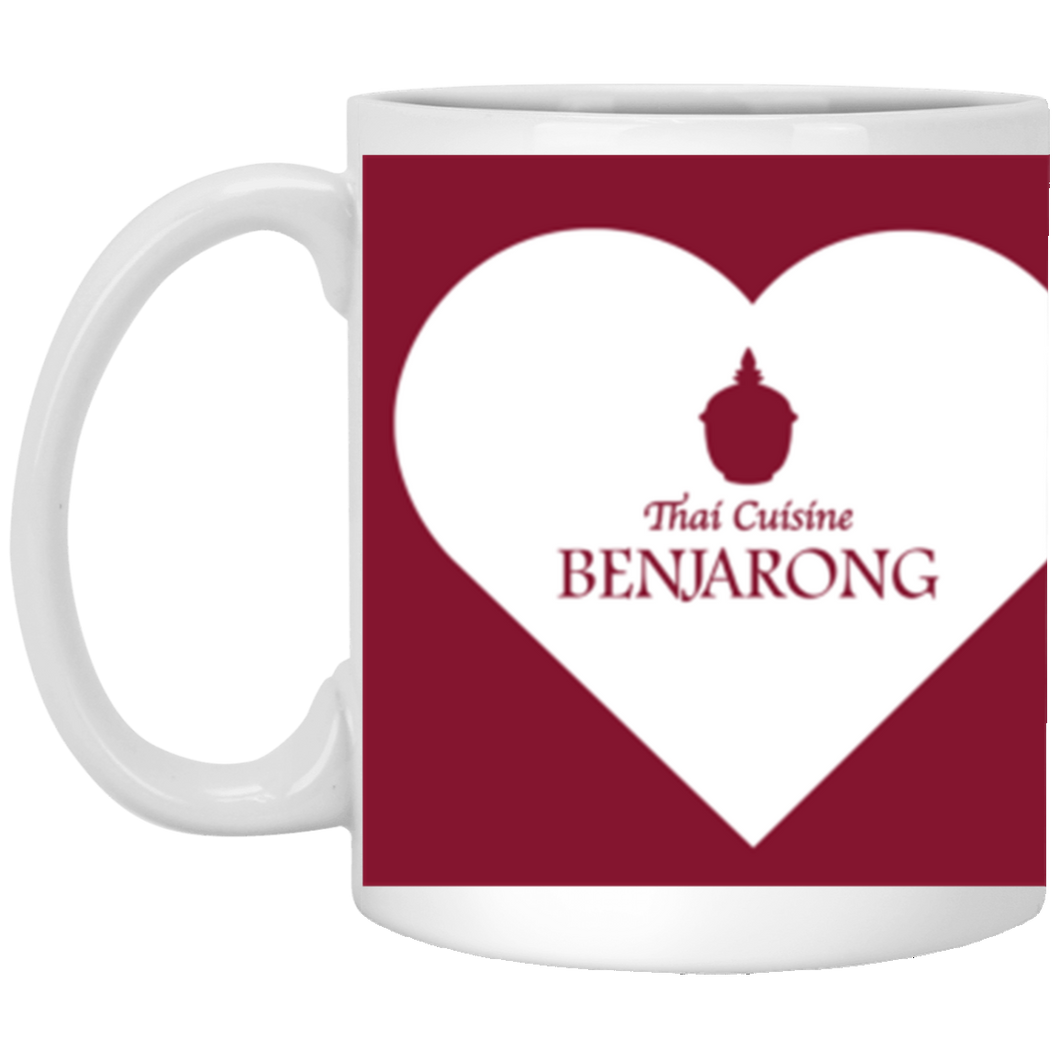 Love Benjarong (white 2 heart) new 2 Hearts Benjarong on Red Background -  11oz White Mug