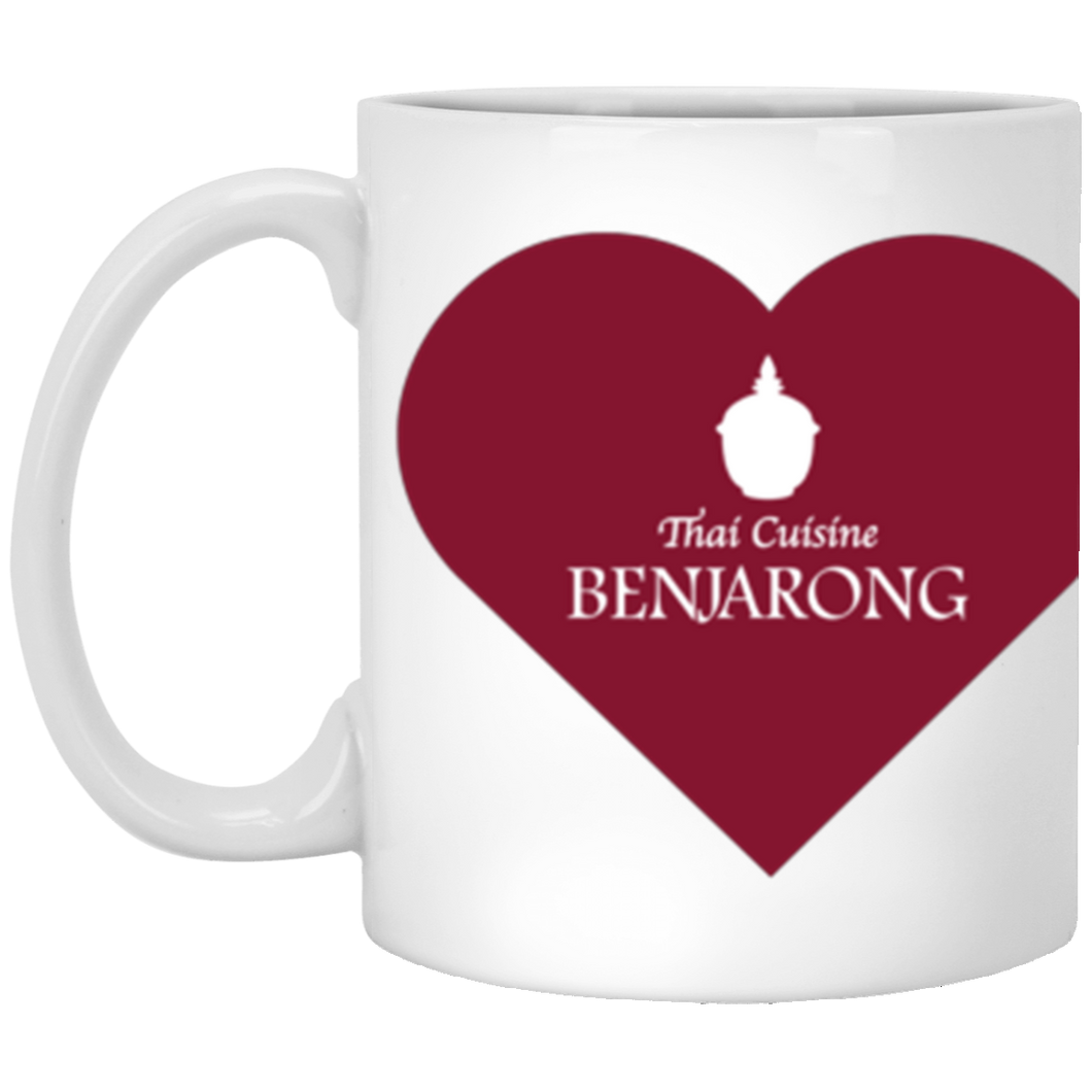 Love Benjarong (red - 2 heart) transparent 2 Hearts Benjarong -  11oz White Mug